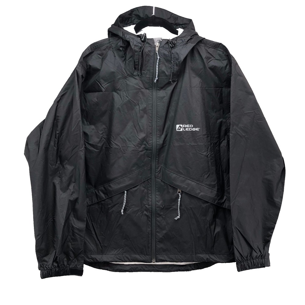 Red Ledge Windbreaker Jacket Mens Medium Black Hooded Full‎ Zip Mesh Lining